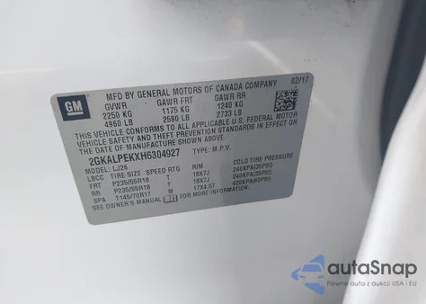 2017 GMC Terrain Slt z USA, uszkodzony, nr VIN 2GKALPEKXH6304927